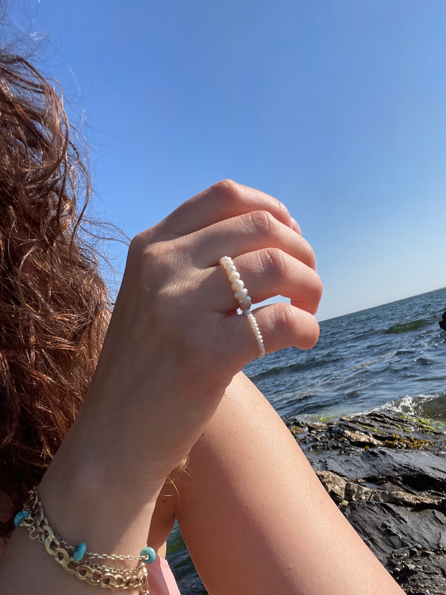 Baby pearls pinky ring