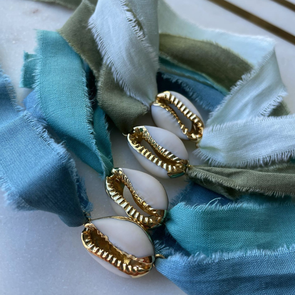 silks_bracelets_gold_dipped_shells_blues